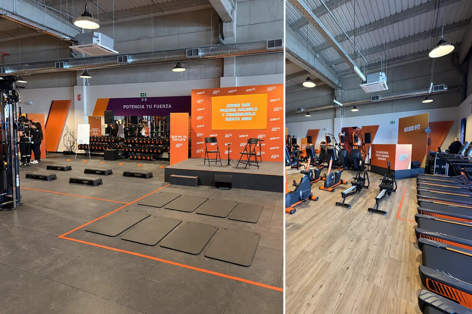 Montaje fotográfico de la producción de la inauguración de Basic-Fit Almazora para Cargo Eventos