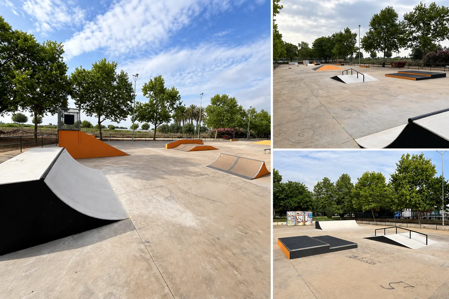 Montaje fotográfico del skatepark municipal de Almussafes tras su reforma integral